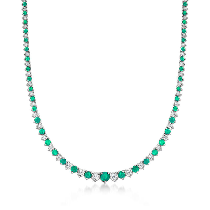 5.50 ct. t.w. Emerald and 1.50 ct. t.w. Diamond Tennis Necklace in Sterling Silver image number 0