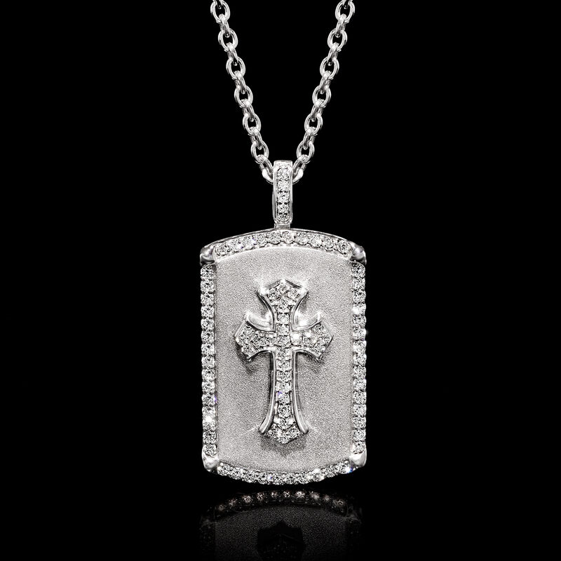 Men's 1.00 ct. t.w. Lab-Grown Diamond Cross Dog Tag Pendant Necklace in Sterling Silver. 22&quot; image number 2
