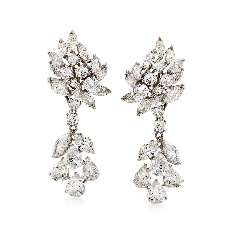 C. 1970 Vintage 15.50 ct. t.w. Diamond Drop Earrings in Platinum image number 0