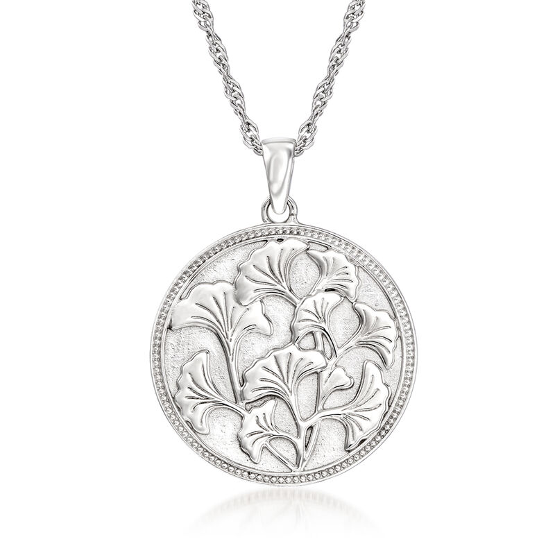 Sterling Silver Ginkgo Leaf Pendant Necklace image number 1
