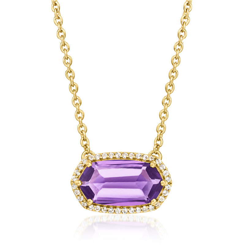 February/Amethyst - Birthstone Necklace with .20 ct. t.w. White Topaz in 18kt Gold Over Sterling. 18" image number 0