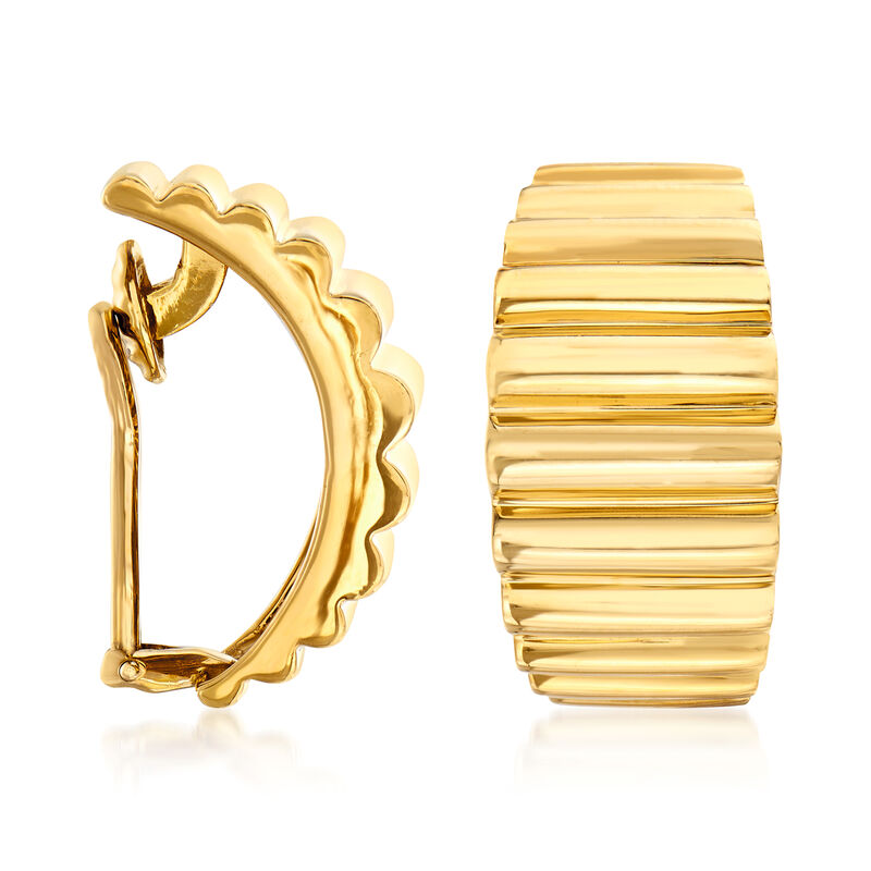 C. 1980 Vintage Tiffany Jewelry 18kt Yellow Gold Ridged Clip-On J-Hoop Earrings image number 2