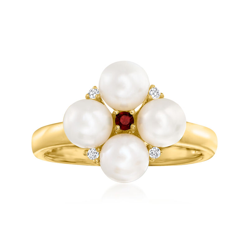 5mm Cultured Pearl Ring with Multi-Gem Accents in 18kt Gold Over Sterling image number 0