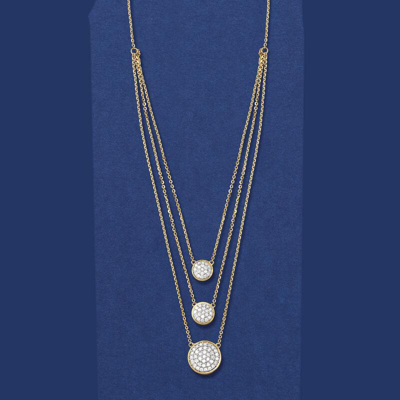 1.00 ct. t.w. Pave Diamond Circle Layered Necklace in 14kt Yellow Gold. 18&quot; image number 3