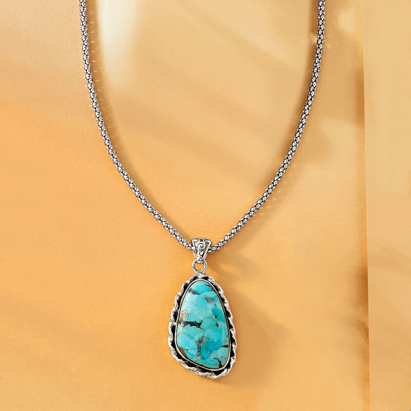 Teardrop Turquoise Pendant Necklace in Sterling Silver image number 2