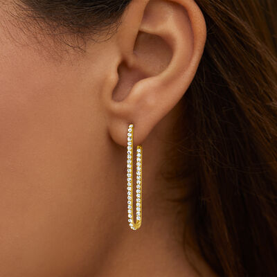 1.00 ct. t.w. Diamond Inside-Outside Paper Clip Hoop Earrings in 14kt Yellow Gold