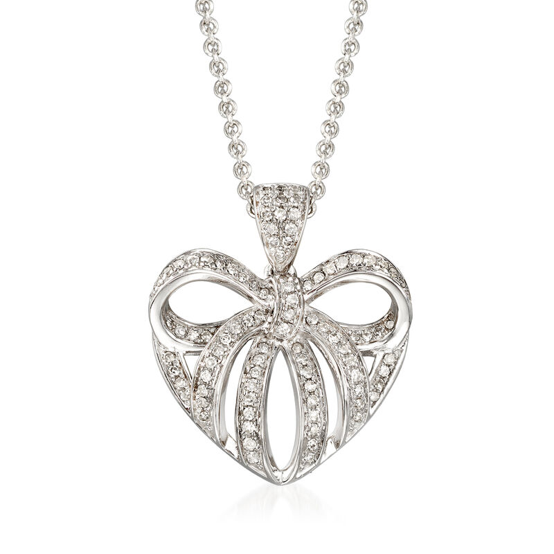 .25 ct. t.w. Diamond Heart Bow Pendant Necklace in Sterling Silver image number 0