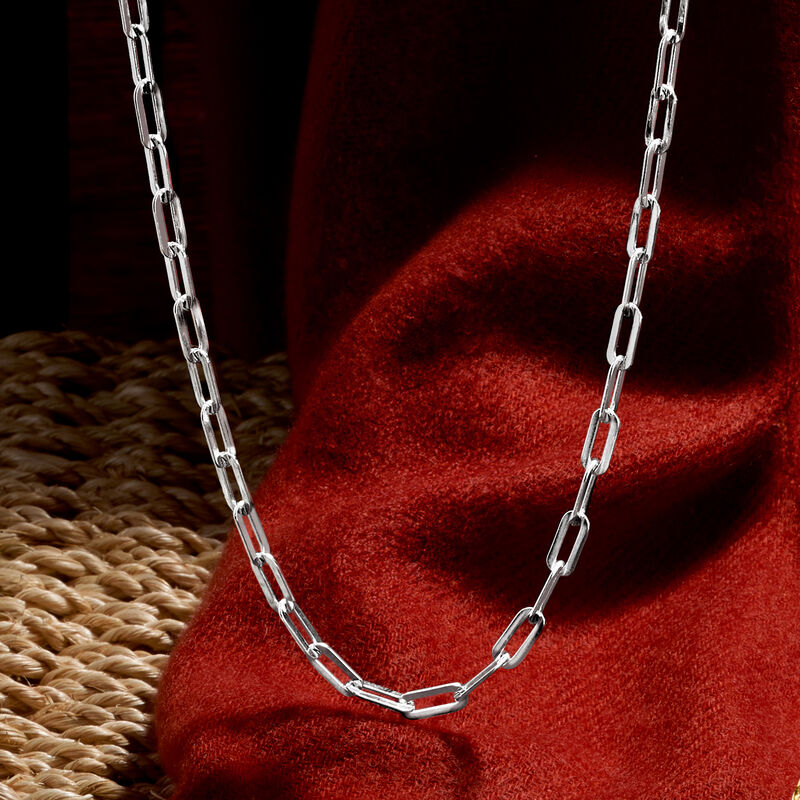 Italian Sterling Silver Paper Clip Link Necklace image number 3