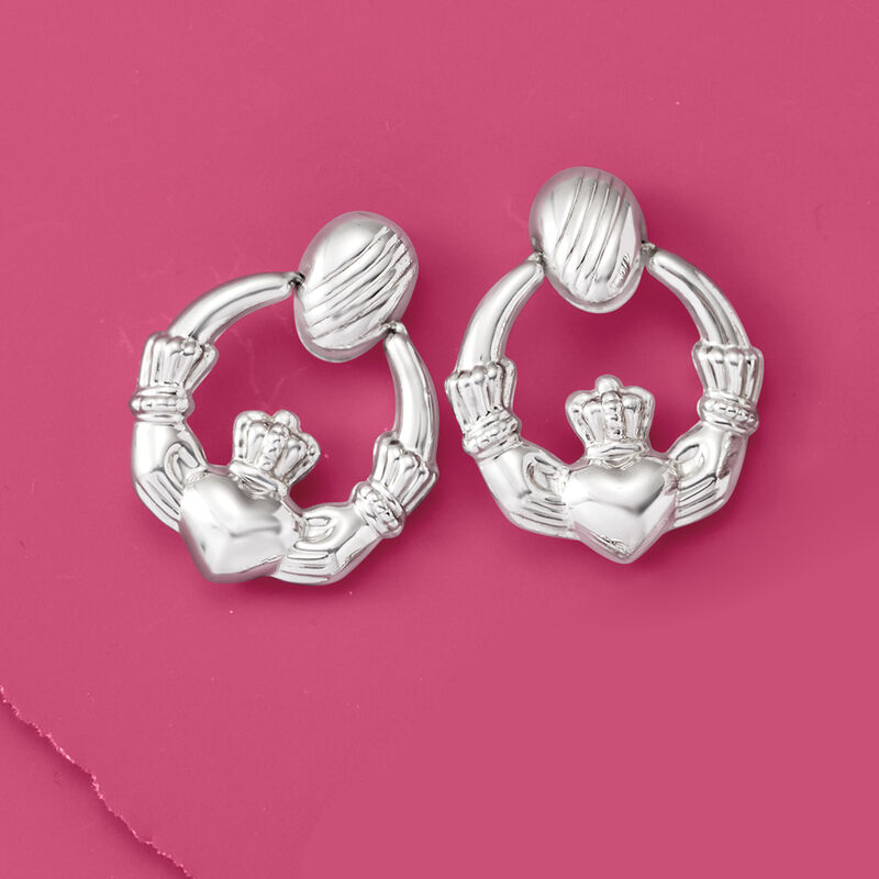 Sterling Silver Claddagh Earrings image number 2