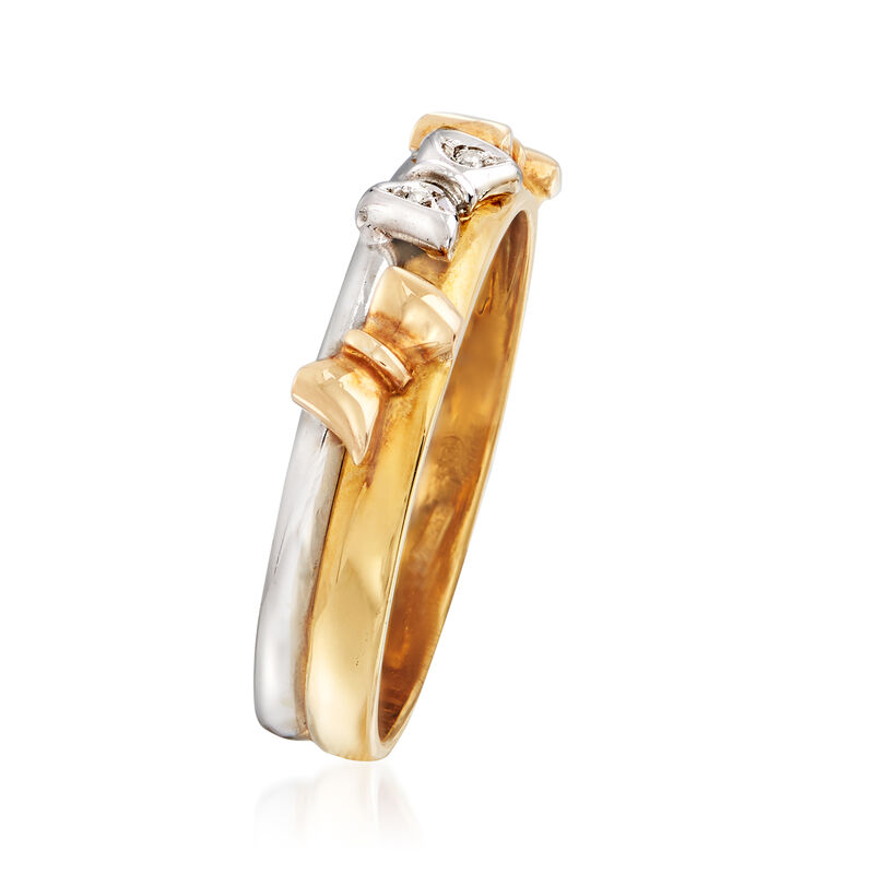 C. 1990 Vintage 18kt Two-Tone Gold Bow Ring with Diamond Accents. Size 7.75 image number 2