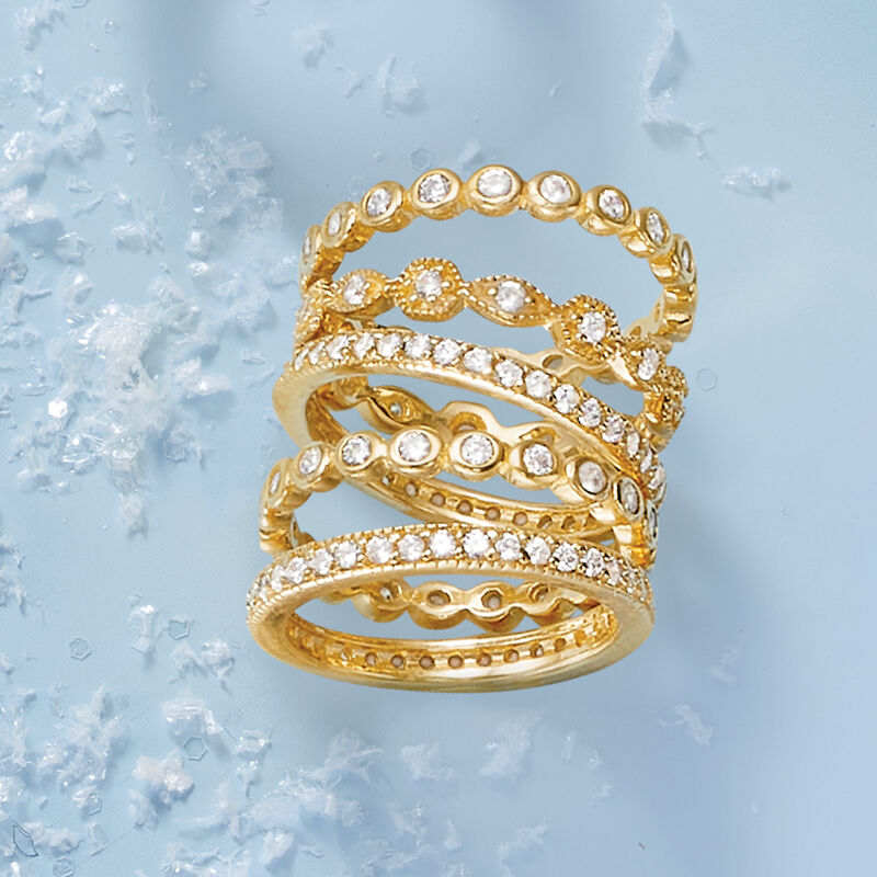 2.50 ct. t.w. CZ Jewelry Set: Five Eternity Bands in 18kt Gold Over Sterling image number 5