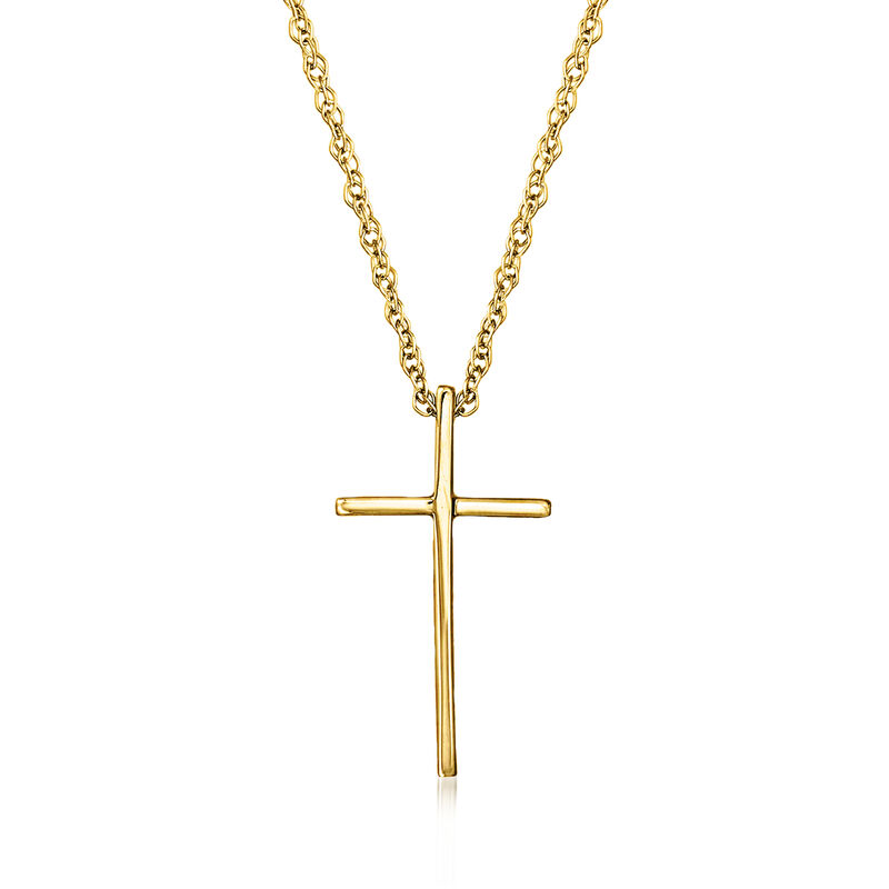 14kt Yellow Gold Cross Necklace. 18" image number 1