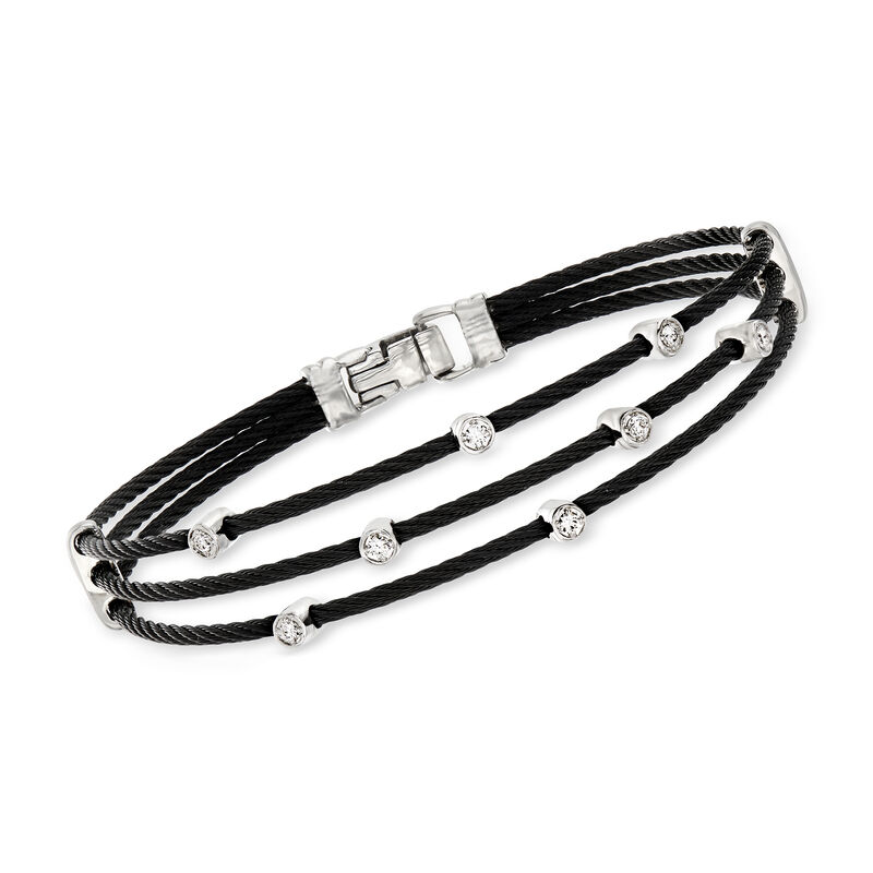 ALOR &quot;Noir&quot; .18 ct. t.w. Diamond Black Cable Bracelet with 18kt Two-Tone Gold. 7&quot; image number 0