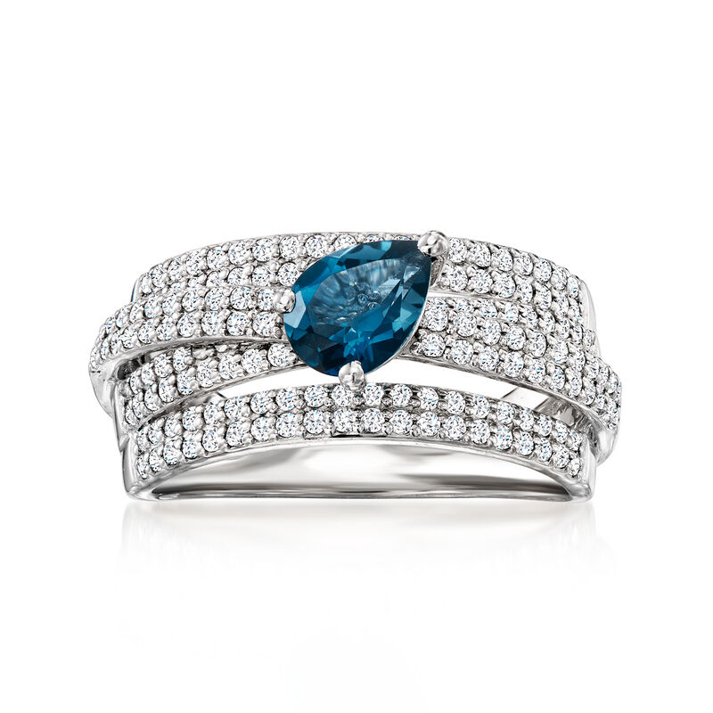 .80 Carat London Blue Topaz and .70 ct. t.w. White Topaz Ring in Sterling Silver image number 0