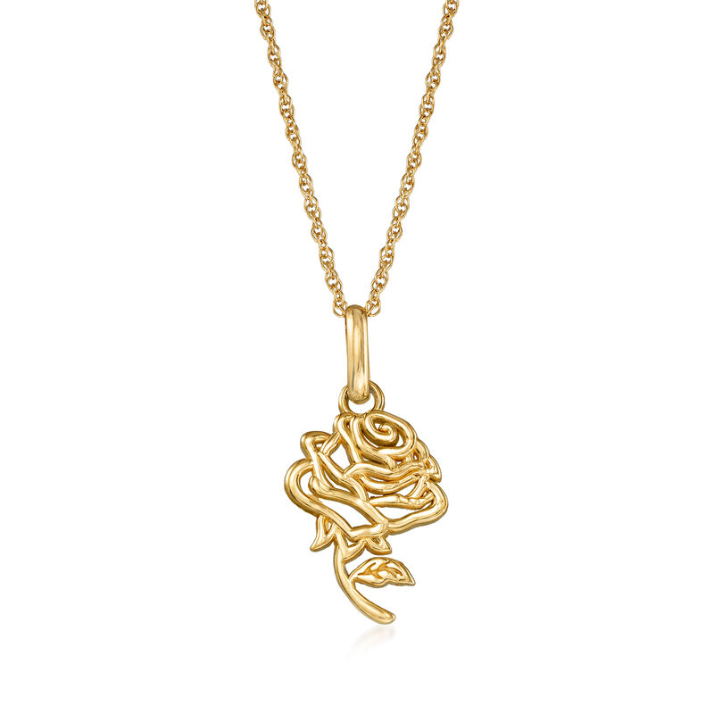Child's Disney 14kt Yellow Gold Belle Rose Pendant Neklace. 15&quot; image number 0