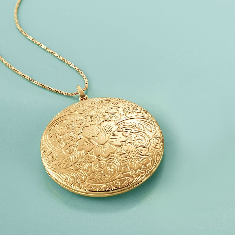 14kt Gold Over Sterling Silver Etched Locket Necklace image number 3