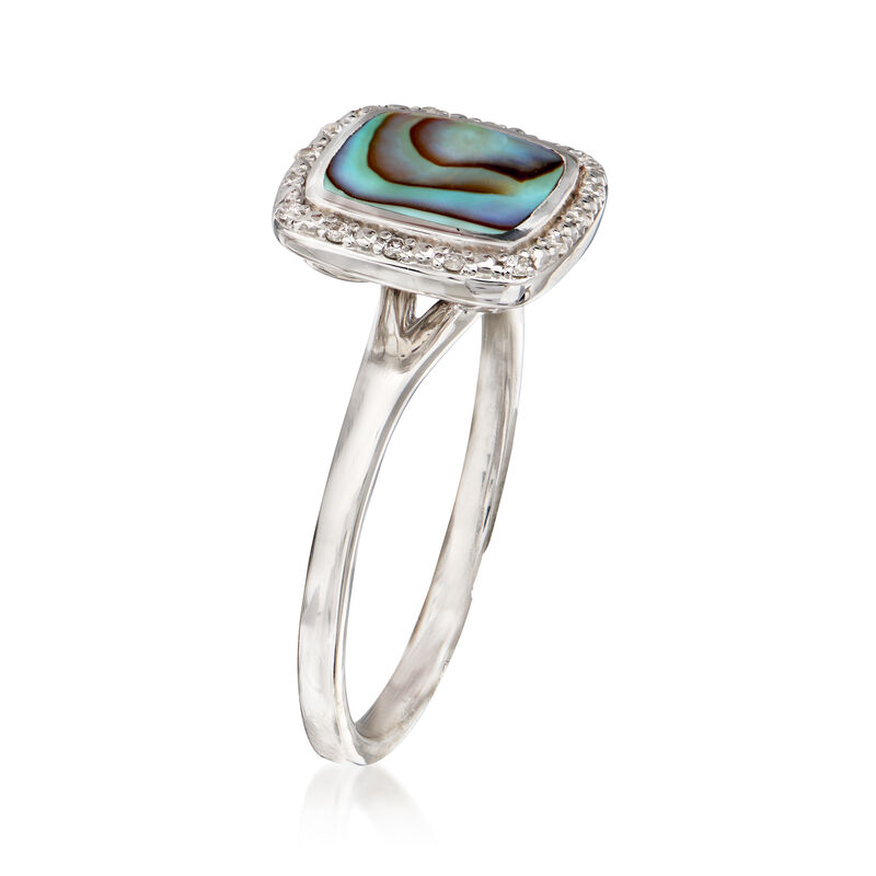 Abalone Shell Frame Ring with Diamond Accents in Sterling Silver image number 2