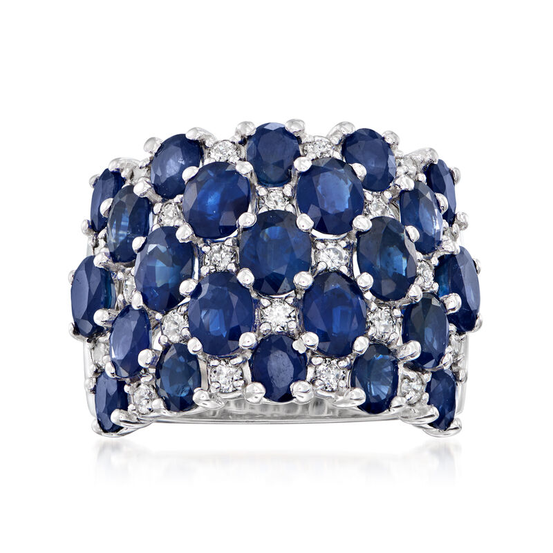C. 1990 Vintage 8.50 ct. t.w. Sapphire and .65 ct. t.w. Diamond Checkerboard Ring in 14kt White Gold image number 0