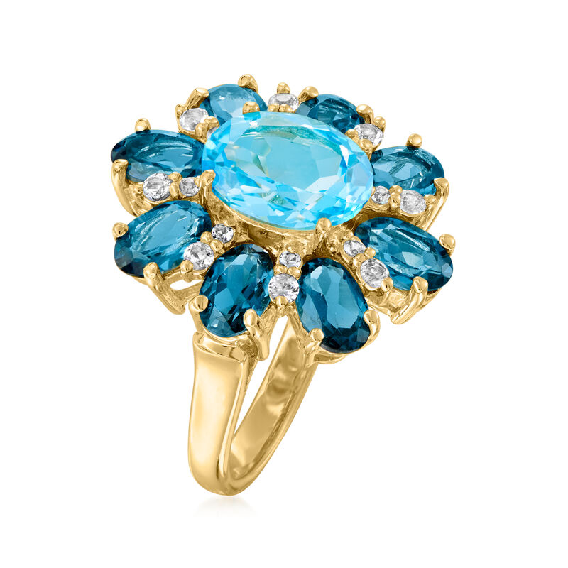3.20 Carat Swiss Blue Topaz and 4.40 ct. t.w. London Blue Topaz Ring with .40 ct. t.w. White Topaz in 18kt Gold Over Sterling image number 2