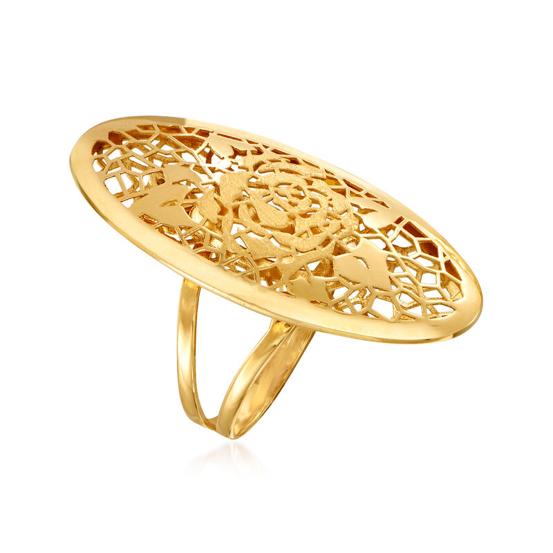 Italian 18kt Yellow Gold Oval Openwork Rose Ring image number 1