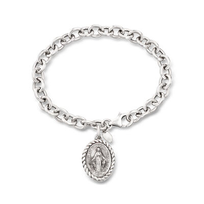 Italian Sterling Silver Miraculous Medal Charm Bracelet