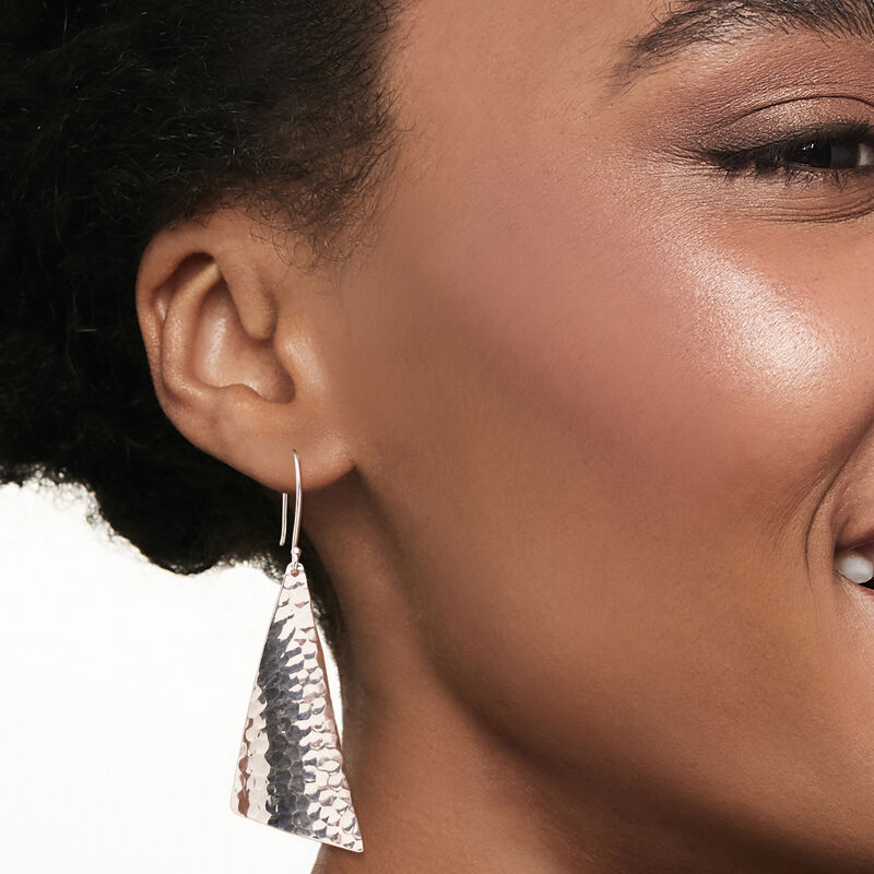Sterling Silver Hammered and Polished Triangle Drop Earrings image number 1