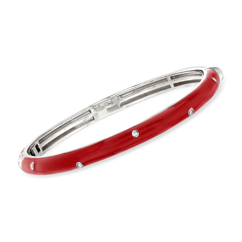 Belle Etoile &quot;Staccato&quot; Red Enamel and .20 ct. t.w. CZ Bangle Bracelet in Sterling Silver image number 0