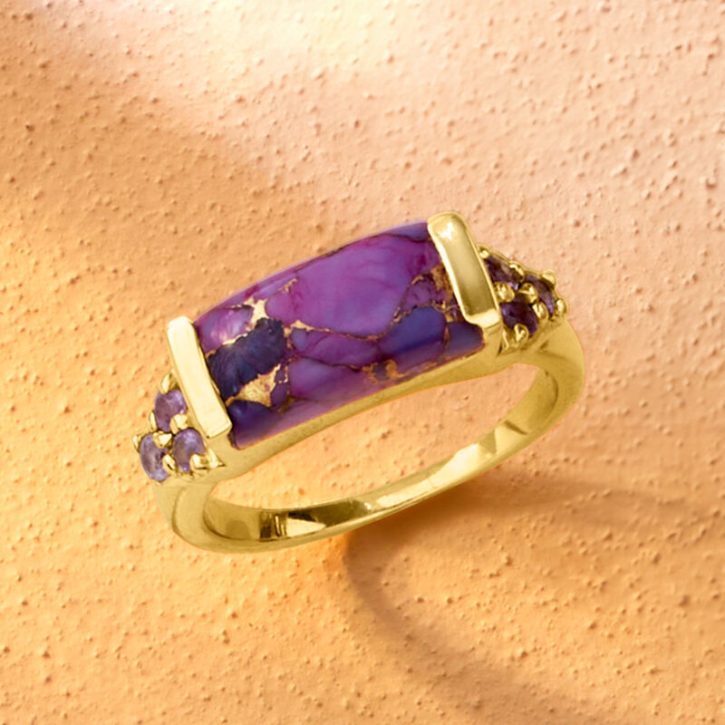Purple Turquoise and .10 ct. t.w. Amethyst Ring in 18kt Gold Over Sterling image number 4