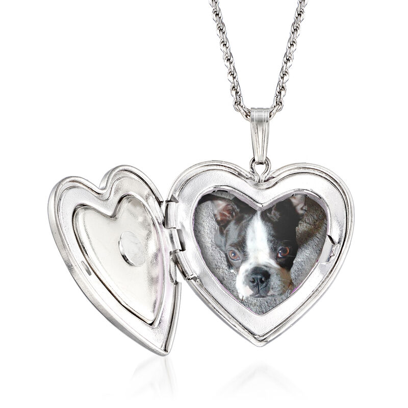 Paw Print Pet Memorial and Photo Locket Pendant Necklace in Sterling Silver image number 3