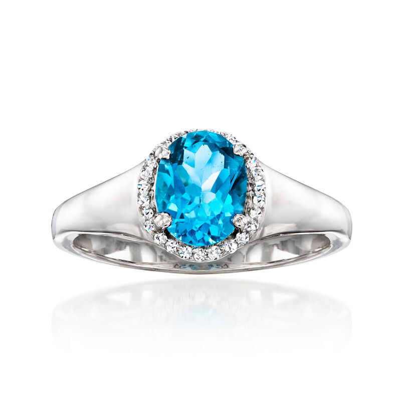 1.90 Carat London Blue Topaz Ring with .10 ct. t.w. White Topaz in Sterling Silver image number 0