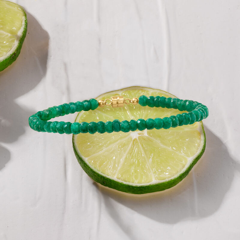 22.00 ct. t.w. Emerald Bead Bracelet with 14kt Yellow Gold Magnetic Clasp image number 2