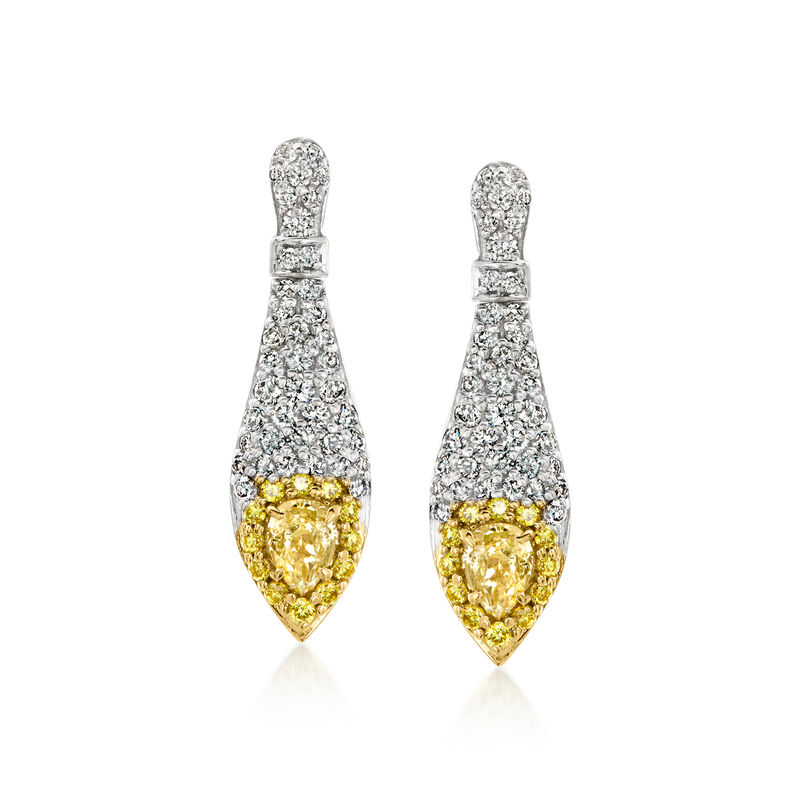 C. 2000 Vintage 1.04 ct. t.w. White and Yellow Diamond Teardrop Earrings in 18kt White Gold image number 0