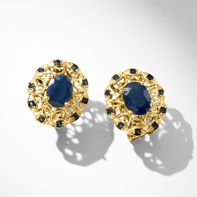 3.90 ct. t.w. Sapphire Openwork Earrings in 14kt Yellow Gold  image number 4