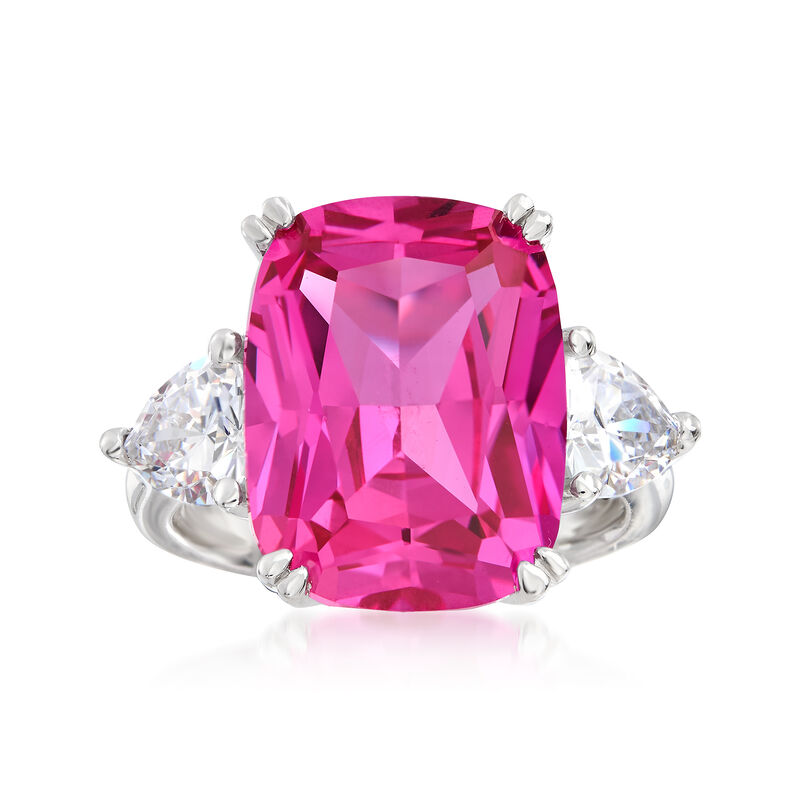 12.50 Carat Pink CZ and 1.50 ct. t.w. CZ Ring in Sterling Silver image number 0