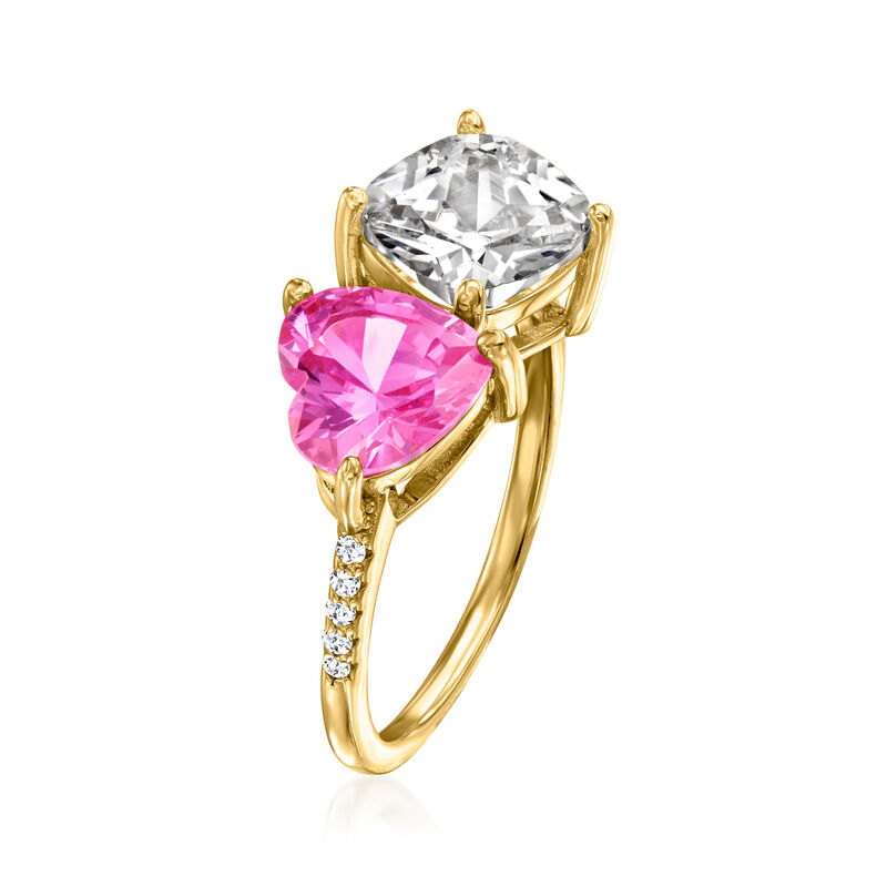 2.00 Carat Simulated Pink Sapphire and 2.28 ct. t.w. CZ Toi et Moi Ring in 18kt Gold Over Sterling image number 2