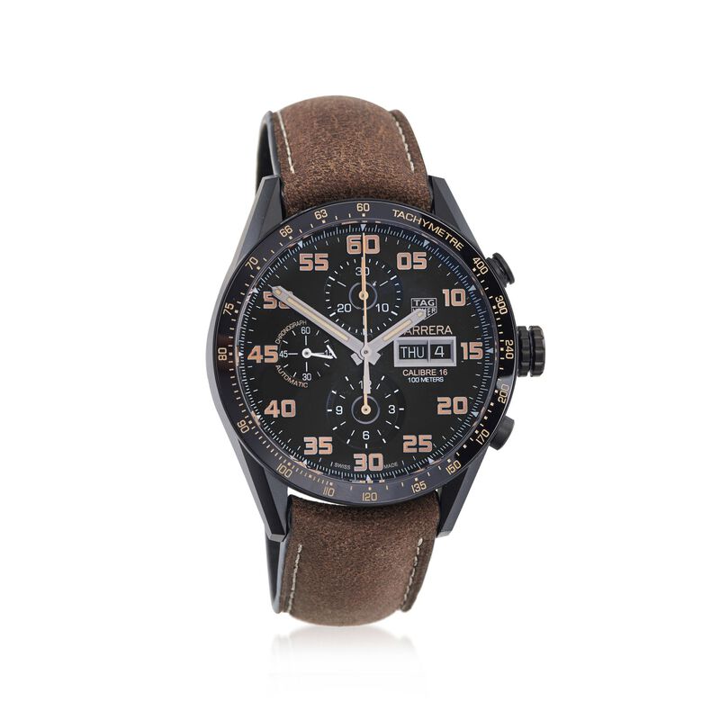 TAG Heuer Carrera Men's 43mm Chronograph Titanium Watch with Brown Aged Leather Strap image number 0