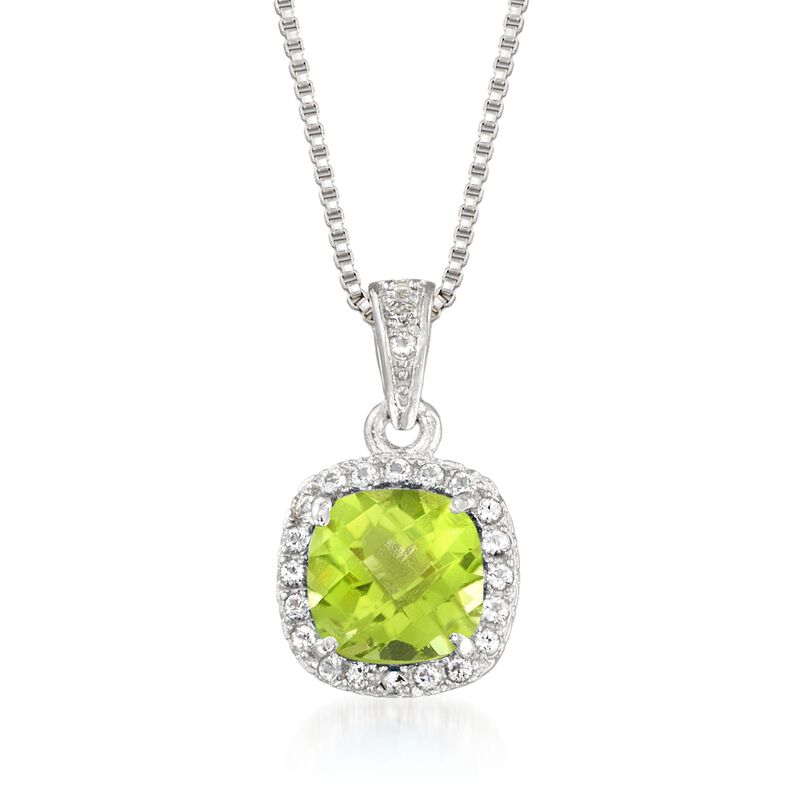 1.00 Carat Peridot and .10 ct. t.w. White Topaz Pendant Necklace in Sterling Silver image number 0