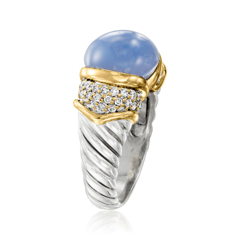 C. 2000 Vintage David Yurman 4.50 Carat Blue Chalcedony Ring with .65 ct. t.w. Diamonds in Sterling Silver and 18kt Yellow Gold image number 2