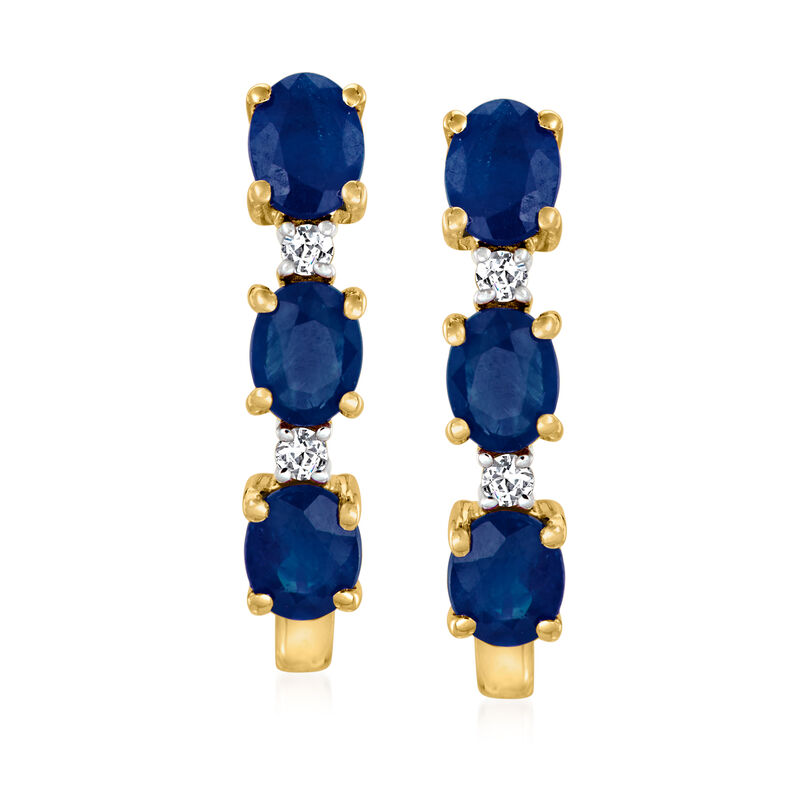 1.20 ct. t.w. Sapphire Hoop Earrings with Diamonds in 14kt Yellow Gold. 5/8&quot; image number 2