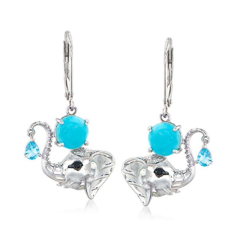 Turquoise and .30 ct. t.w. Swiss Blue Topaz Elephant Drop Earrings in Sterling Silver image number 0