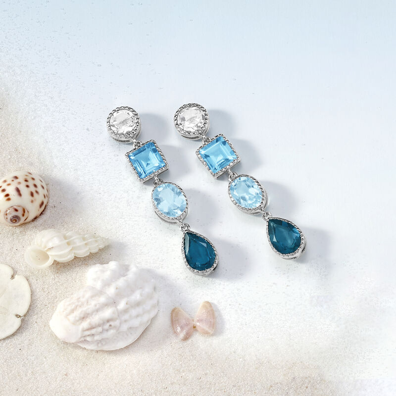 10.40 ct. t.w. Tonal Blue and White Topaz Drop Earrings in Sterling Silver image number 2