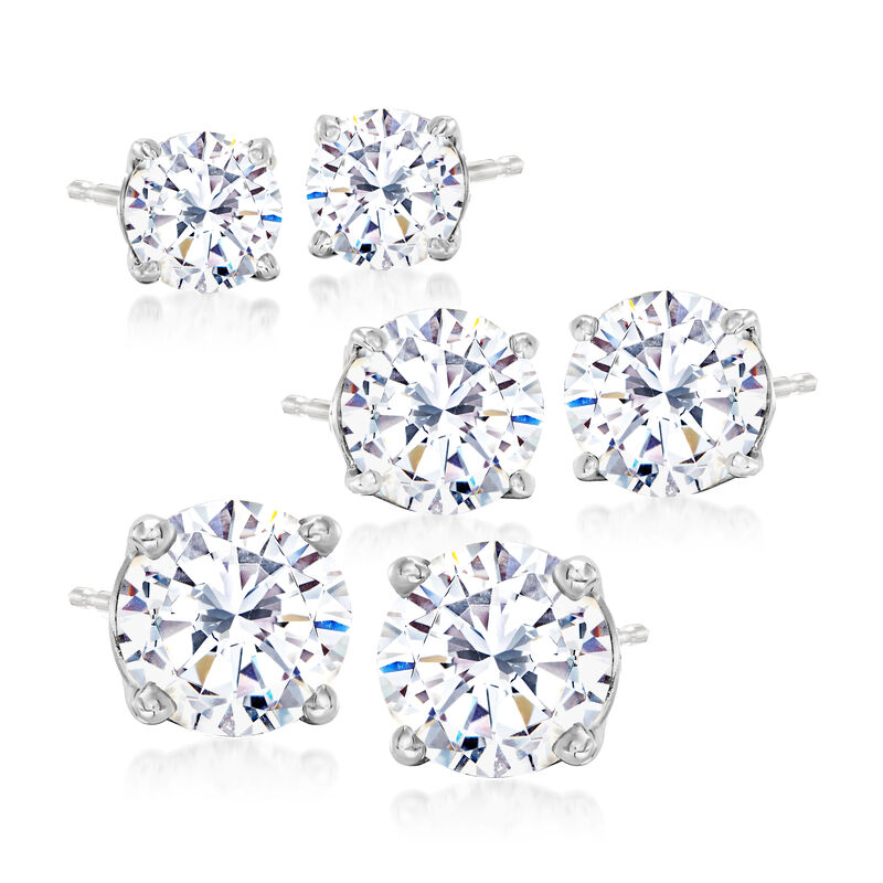 6.00 ct. t.w. CZ Jewelry Set: Three Pairs of Stud Earrings in Sterling Silver image number 0