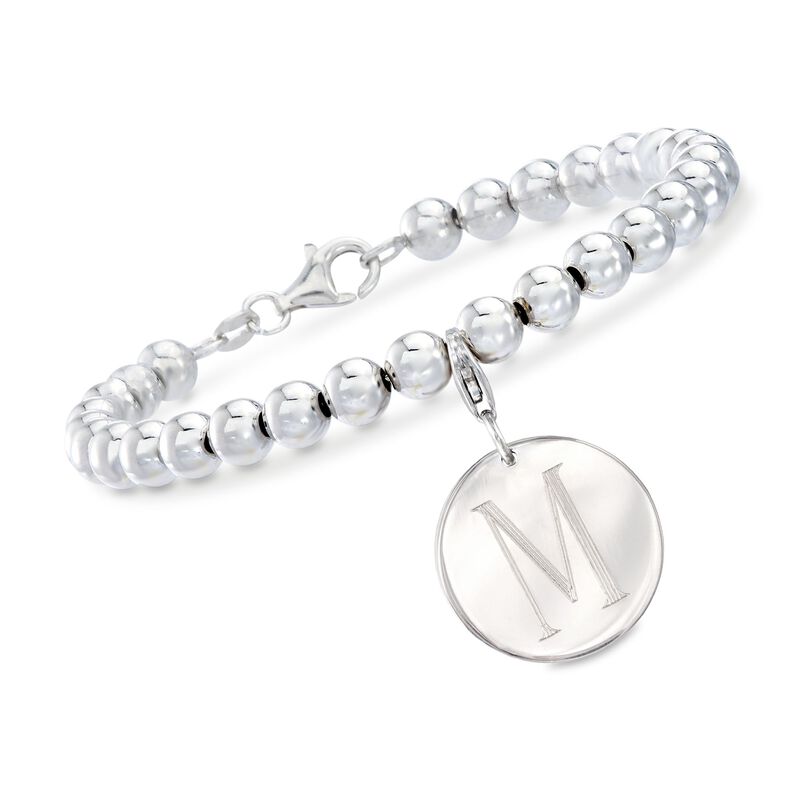 Italian 6mm Sterling Silver Bead Bracelet with Personalized Disc Charm image number 5