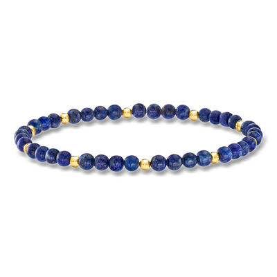 4-4.5mm Lapis Bead Stretch Bracelet with 14kt Yellow Gold