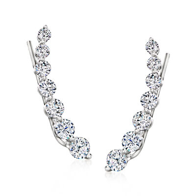 1.90 ct. t.w. Graduated CZ Ear Crawlers in Sterling Silver