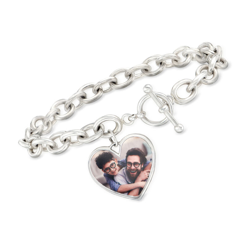 Personalized Photo Heart Charm Toggle Bracelet in Sterling Silver image number 2