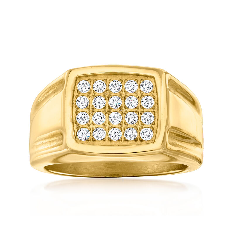 Men's .50 ct. t.w. CZ Square Ring in 18kt Yellow Gold Plate Over Stainless Steel image number 0