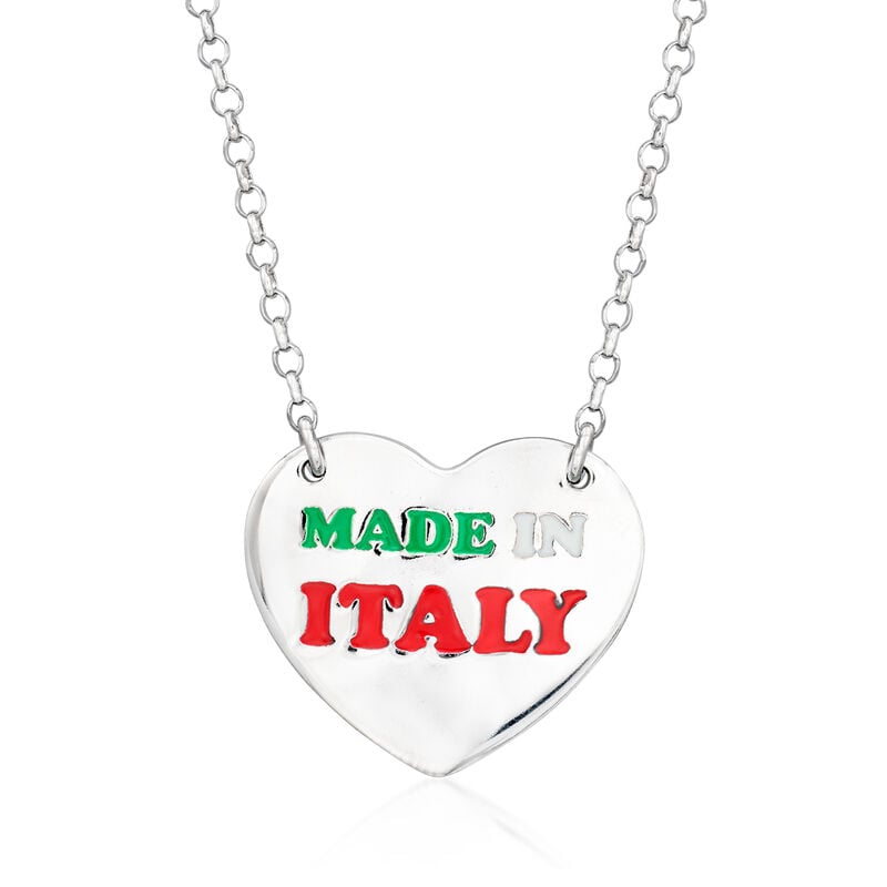 Multicolored Enamel "Made in Italy" Heart Necklace in Sterling Silver. 18" image number 0