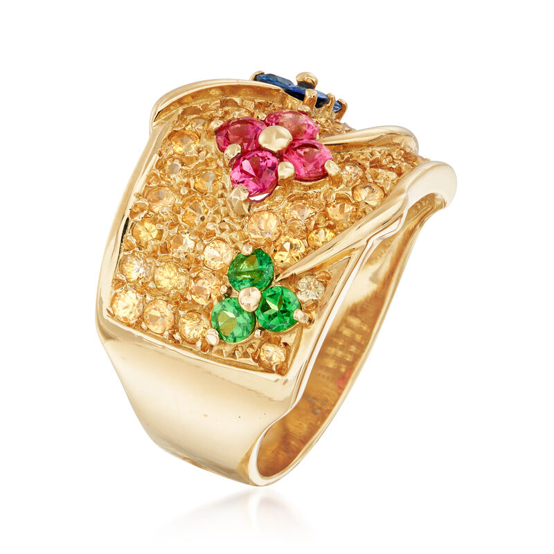 C. 1990 Vintage 2.35 ct. t.w. Multi-Stone Flower Ring in 18kt Yellow Gold image number 2