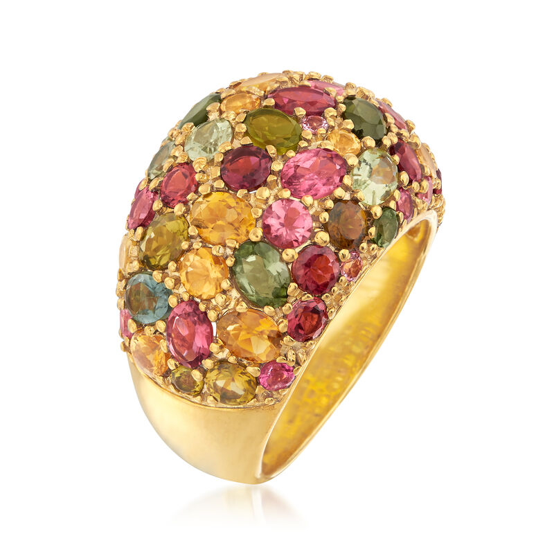 6.02 ct. t.w. Multicolor Tourmaline Dome Ring in 18kt Yellow Gold Over Sterling Silver image number 2